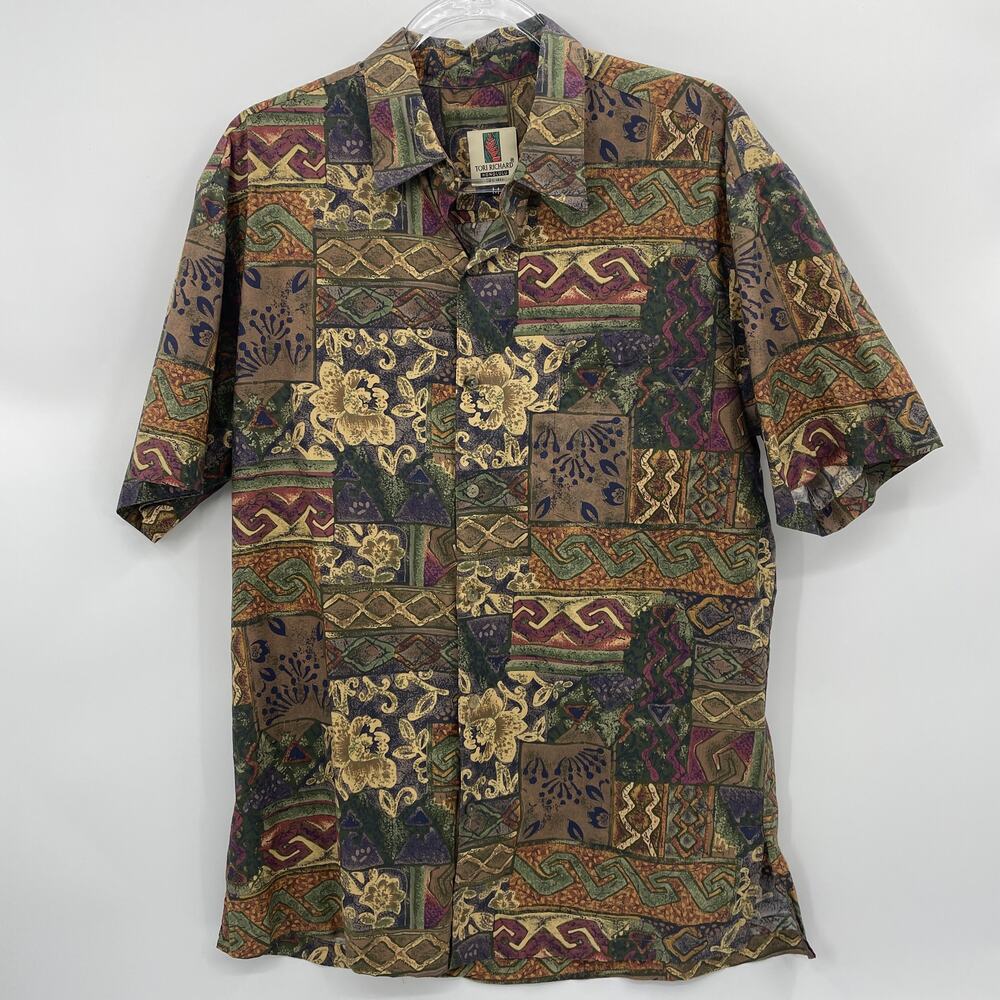 TORI RICHARD Shirt Cotton Short Sleeve Casual Button-Up Mens Sz M Made In Hawaii